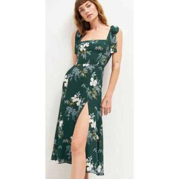 Reformation Dresses & Skirts - Reformation | Twilight Dress Portia Green Floral Tie Strap Midi | Sz 8